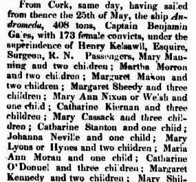 Arrival of the convict ship Andromeda in 1834 - Sydney Herald 18 September 1834