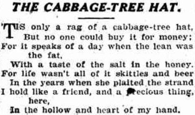 Poem The Cabbage Tree Hat by Mary Gilmore