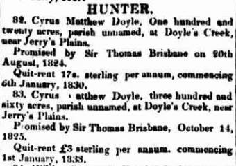 Grant of land to Cyrus Matthew Doyle - Sydney Gazette 11 November 1837