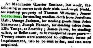 James Sidebottom sentenced to transportation for 7 years at Lancaster