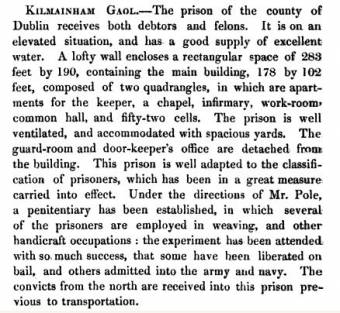 Kilmainham prison 1836 - The picture of Dublin: or, Stranger's guide to the Irish metropolis By Curry, William, jun. (1835)