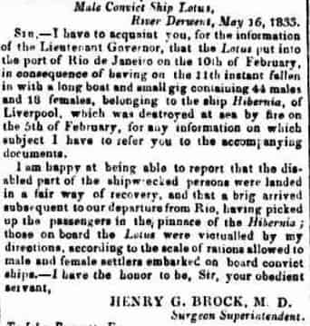 Convict Ship Lotus -  The Sydney Gazette and New South Wales Advertiser 4 Jun 1833