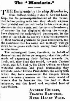 Emigrants thank Dr. Leah - Sydney Gazette 20 October 1838