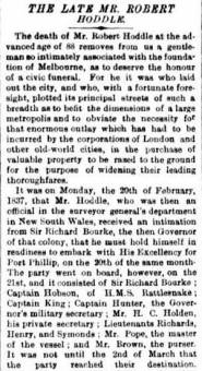 Obituary of Robert Hoddle - The Argus 29 October 1881