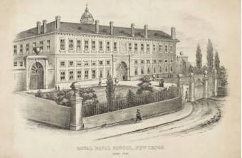 Royal Naval School at New Cross. Founded in 1843, the school was a charitable institution for the sons of Royal Navy officers. The school moved to Chiselhurst in 1899, and the buildings now form part of Goldsmiths College.Royal Maritime Museum, Greenwich