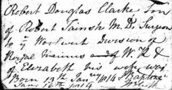 Baptism of Robert Douglas Clarke Tainsh in 1814 - National Archives UK.Register of Births (Ancestry)