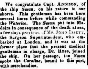 Convict Ship Susan 1834 arrival in Port Jackson
